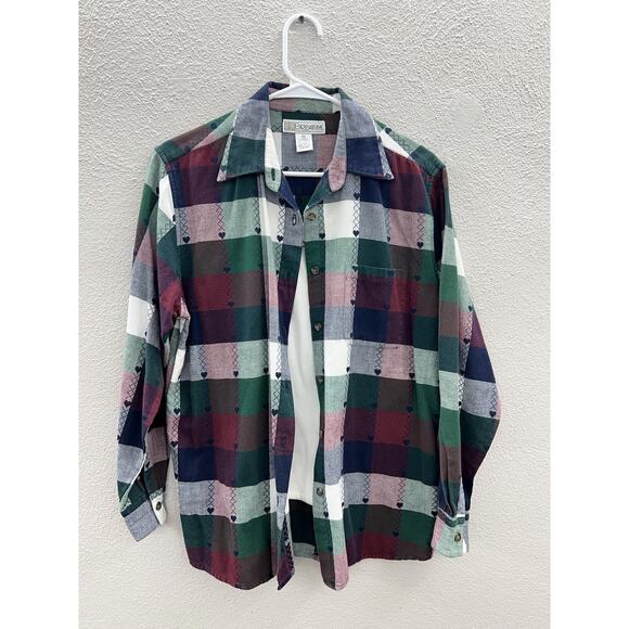 Womens Chrysantheme Plaid Button Up Long Sleeve with Built in Shirt Size Small - Picture 1 of 15